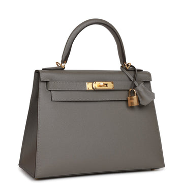 Hermes Kelly Sellier 28 Gris Meyer Leather Gold Hardware