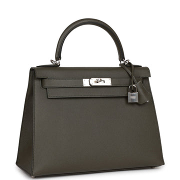 Hermes Kelly Sellier 28 Vert De Gris Leather Palladium Hardware