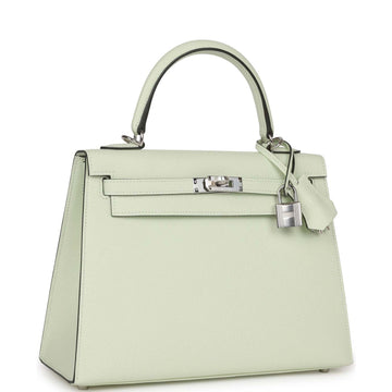 Hermes Kelly Sellier 25 Vert Fizz Leather Palladium Hardware