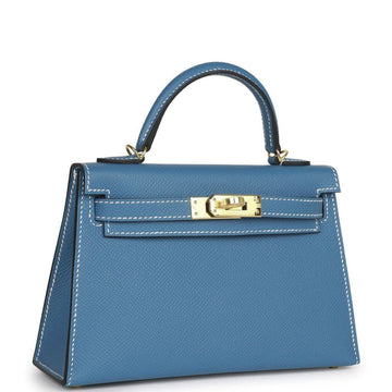 Hermes Kelly Sellier 20 Blue Jean Leather Gold Hardware