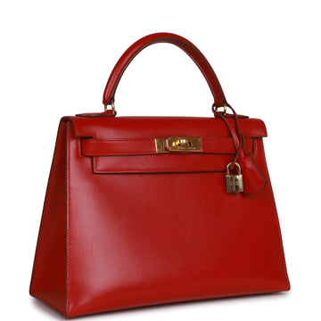 Hermes Kelly Sellier 28 Rouge Vif Box Gold Hardware