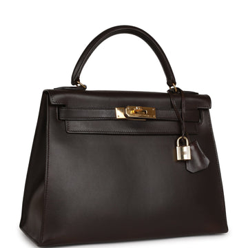 Hermes Kelly Sellier 28 Chocolate Box Gold Hardware