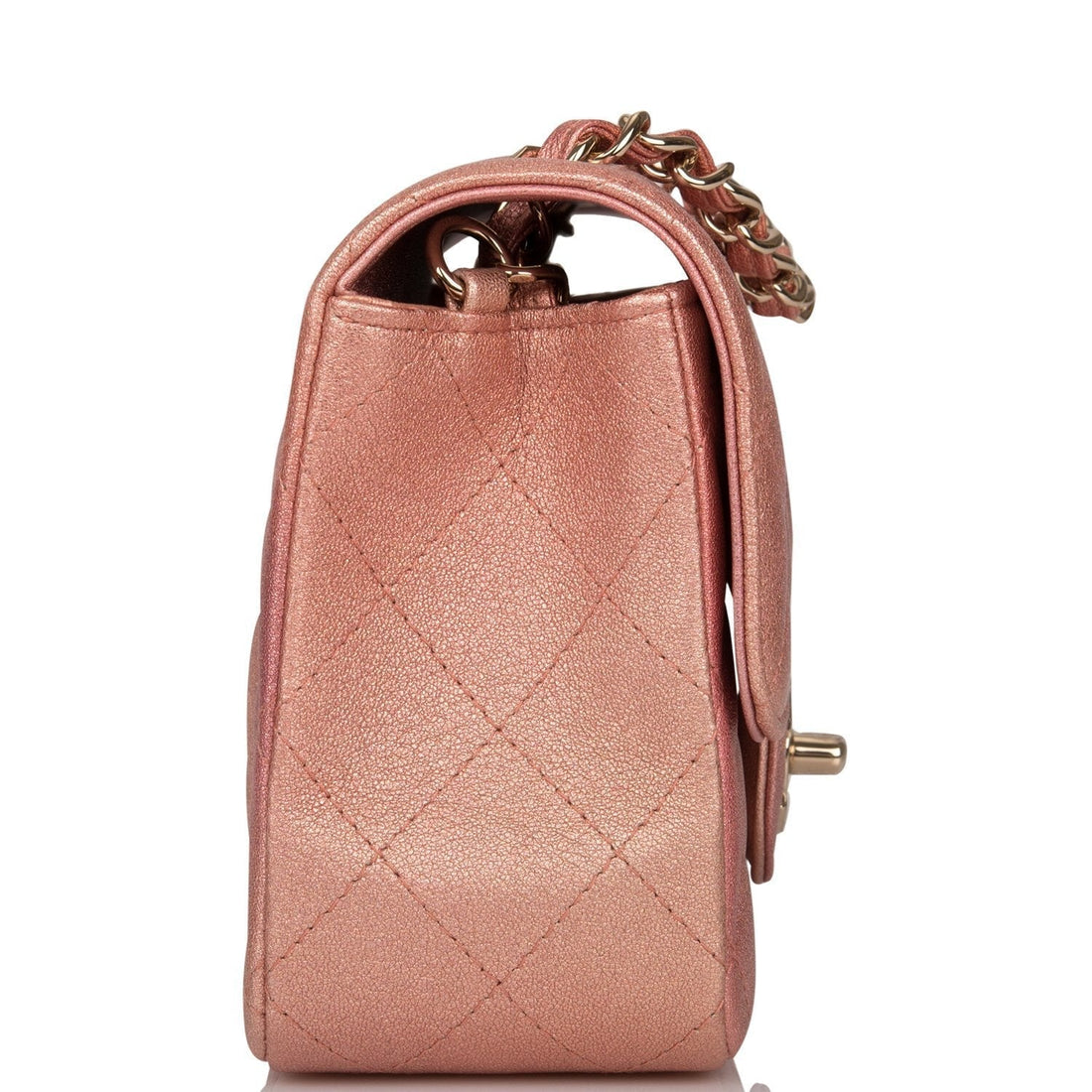 Chanel Mini Rectangular Flap Bag Pink Ombre Metallic Leather Light Gold Hardware