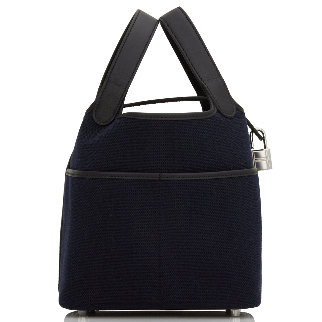 Hermes Picotin Cargo 18 Bleu Marine and Black Leather and Toile Canvas Palladium Hardware