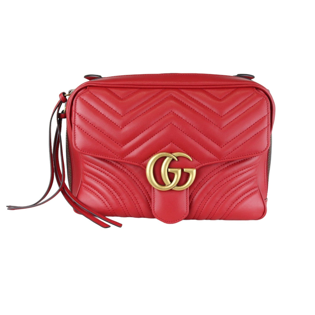 Gucci GG Marmont Top Handle Small Shoulder CalBNkin Matelasse Red GHW