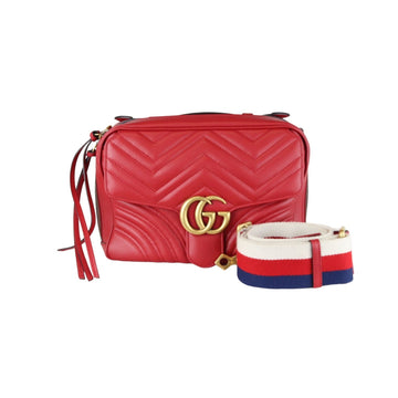 Gucci GG Marmont Top Handle Small Shoulder CalBNkin Matelasse Red GHW