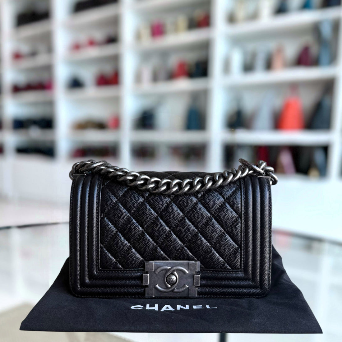 Chanel Boy Small - Togo/epsom/caviar/clemence/callfskin/cowhide/lambskin 20CM Quilted Black Ruthenium Silver Hardware Series 25