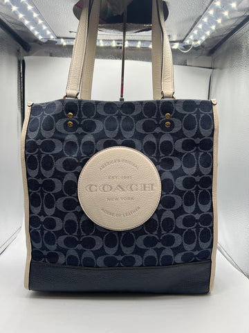 HANDBAG DESIGNER by COACH In BLUE & CREAM, Size: LARGE