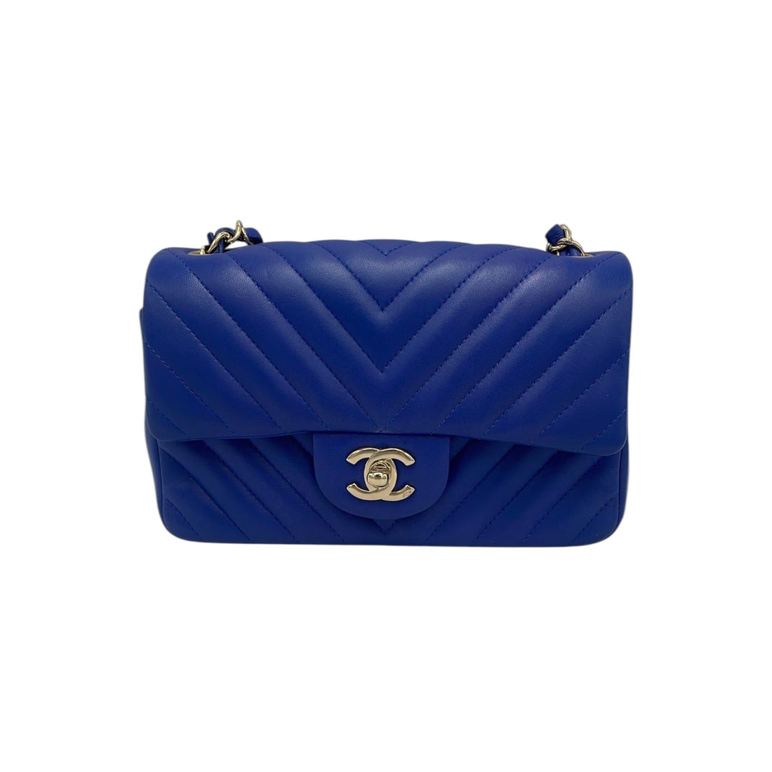 Chanel Classic Single Flap Blue Chevron Silver