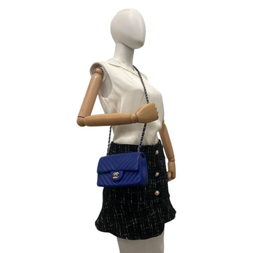 Chanel Classic Single Flap Blue Chevron Silver