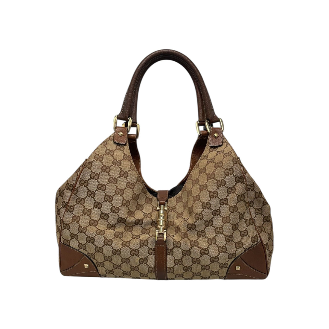 Gucci Jackie Hobo Piston Lock Brown Medium Brown GG Canvas