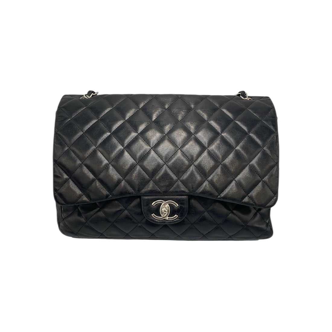 Chanel Classic Double Flap Maxi Black Lambskin Silver
