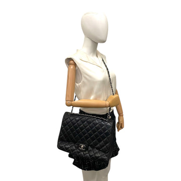 Chanel Classic Double Flap Maxi Black Lambskin Silver