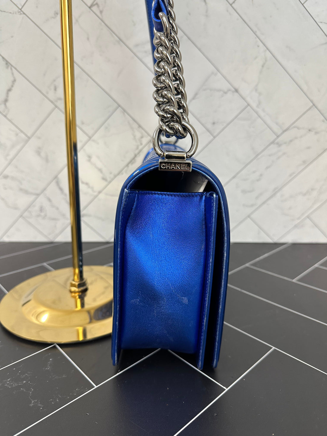 Chanel Blue Quilted New 1:1 Rep Leather Medium Boy Bag