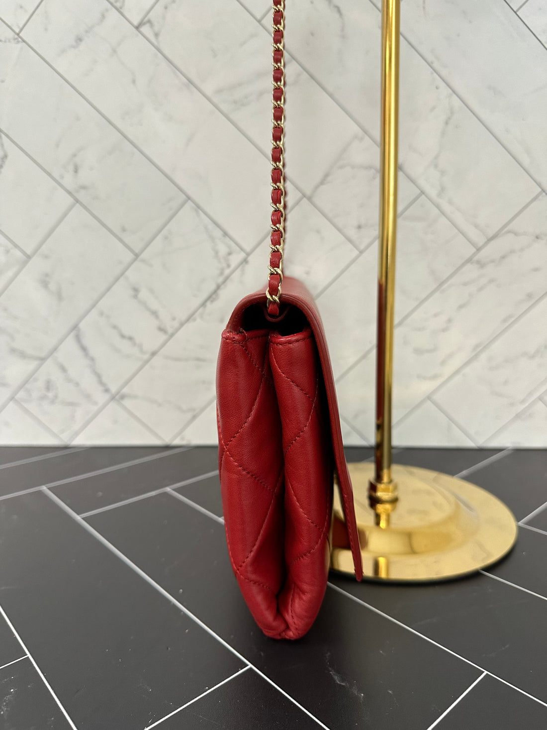 Chanel Red Quilted Lambskin Leather Chain Shoulder Bag