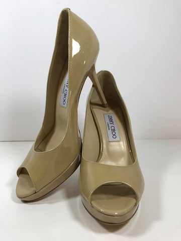 JIMMY CHOO Nude Peep Toe  Leather Heels New Size 38 1/2