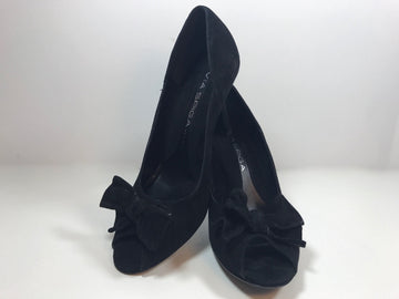 VIA SPIGA Black Suede Peep Toe Heels with Bow Size 8 1/2