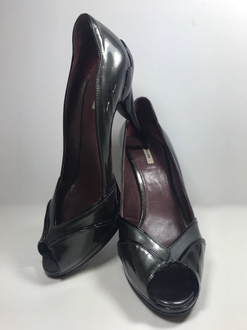 MIU MIU Charcoal Grey and Black  Leather Peep Toe Heel Size 39 1/2