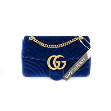 Gucci Marmont Matelasse Medium Shoulder Bag in Blue Velvet