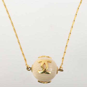 Chanel Marble Ball Cc Mark Plate Necklace Cream