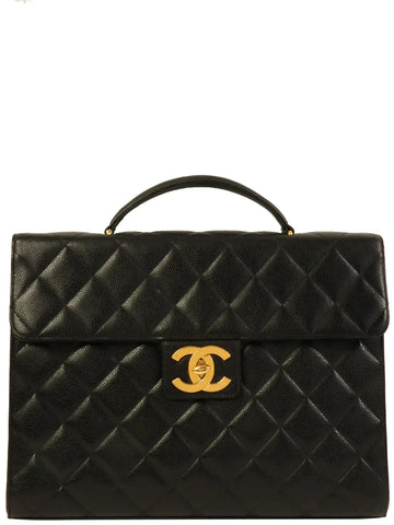 Top Quality Chanel Caviar Skin Turn-Lock Briefcase Black