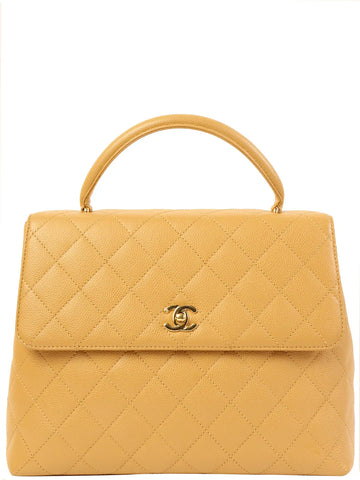 Chanel Around  Made Caviar Skin Turn-Lock Top Handle Bag Beige