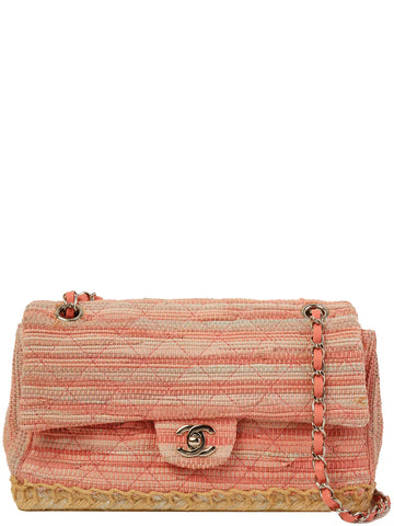 Chanel Around  Made Linen Leather Combination Turn-Lock Chain Bag Pink/Beige