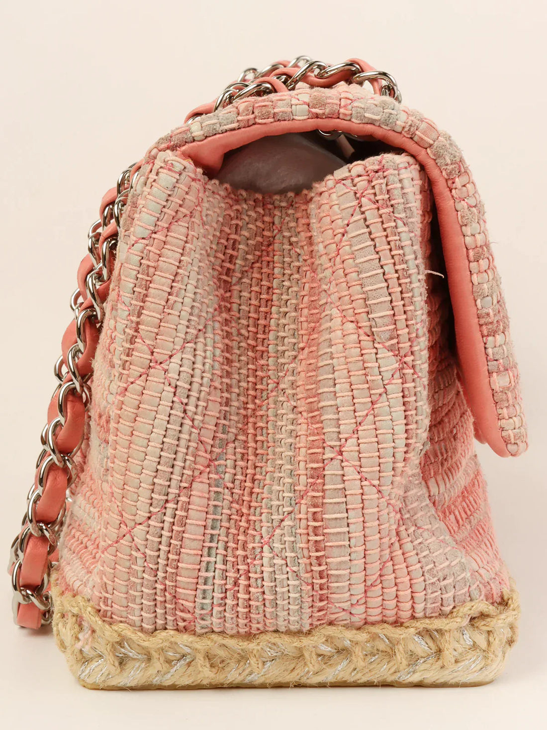 Chanel Around  Made Linen Leather Combination Turn-Lock Chain Bag Pink/Beige