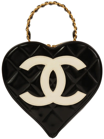 Top Quality Chanel Around 1995 Made Patent Heart Cc Mark Stitch Vanity Black/White