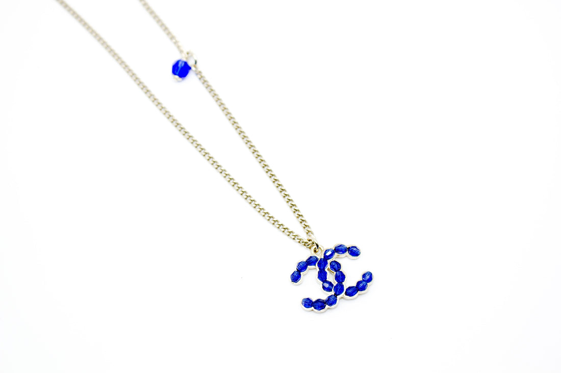 Chanel AB0837Y47509 CC Blue Beaded Inlaid Logo With Multi Beads IN Sil Blue / Z8937 Necklace Shw