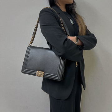 Chanel glazed leather le boy flap bag