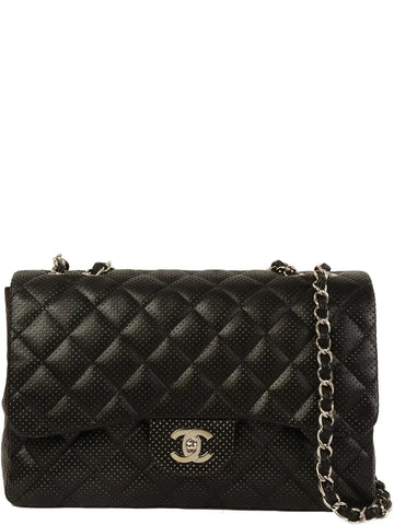 Chanel Around  Punching Leather Turn-Lock Chain Shoulder Bag Black