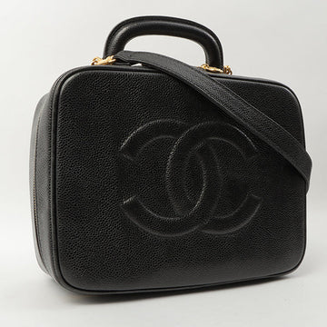 Chanel Around 1997 Made Caviar Skin Cc Mark Stitch 2Way Vanity Black