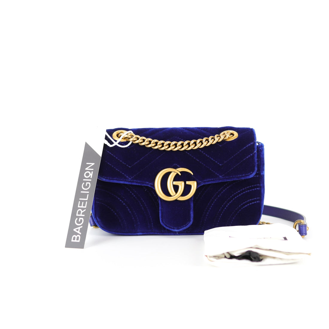 Gucci GG Marmont Royal Blue Velvet Mini Shoulder Bag