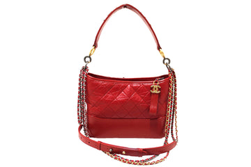 Chanel Red Aged CalBNkin Leather Small Gabrielle Hobo Crossbody Bag
