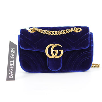 Gucci GG Marmont Royal Blue Velvet Mini Shoulder Bag