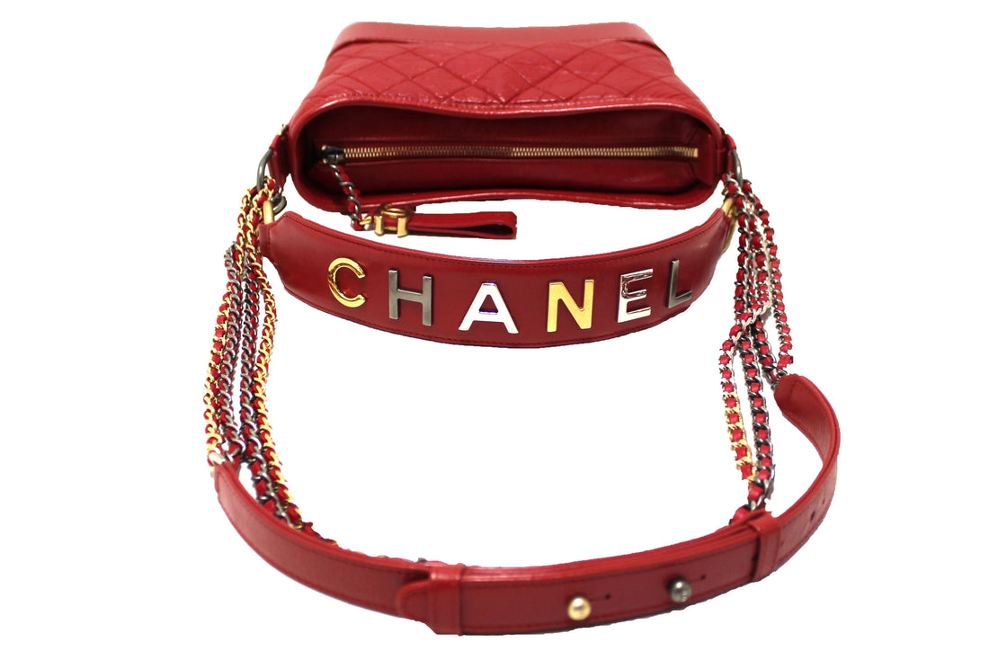 Chanel Red Aged CalBNkin Leather Small Gabrielle Hobo Crossbody Bag