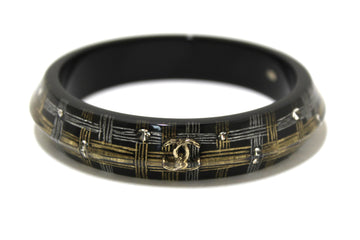 Chanel Black Resin and Crystal Bangle Bracelet