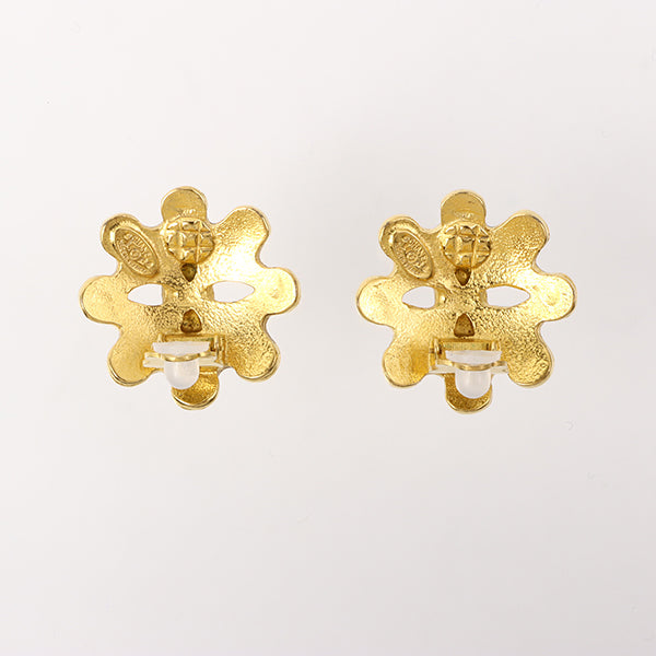 Chanel Flower Motif Cutout Cc Mark Earrings