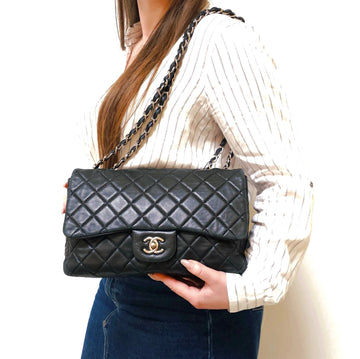 Chanel Classic Flap Large Lambskin Bag Black/Silver