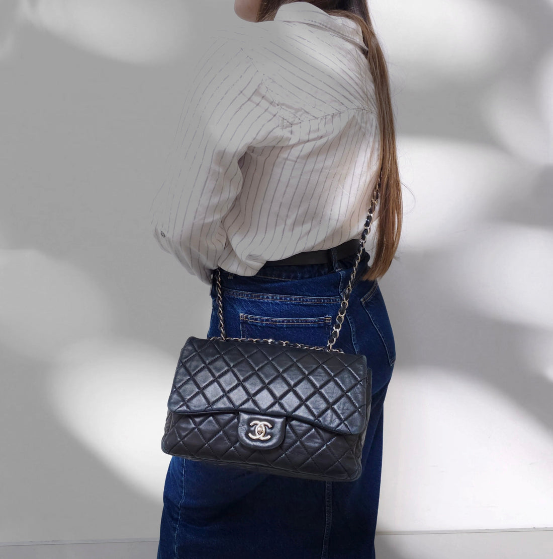 Chanel Classic Flap Large Lambskin Bag Black/Silver