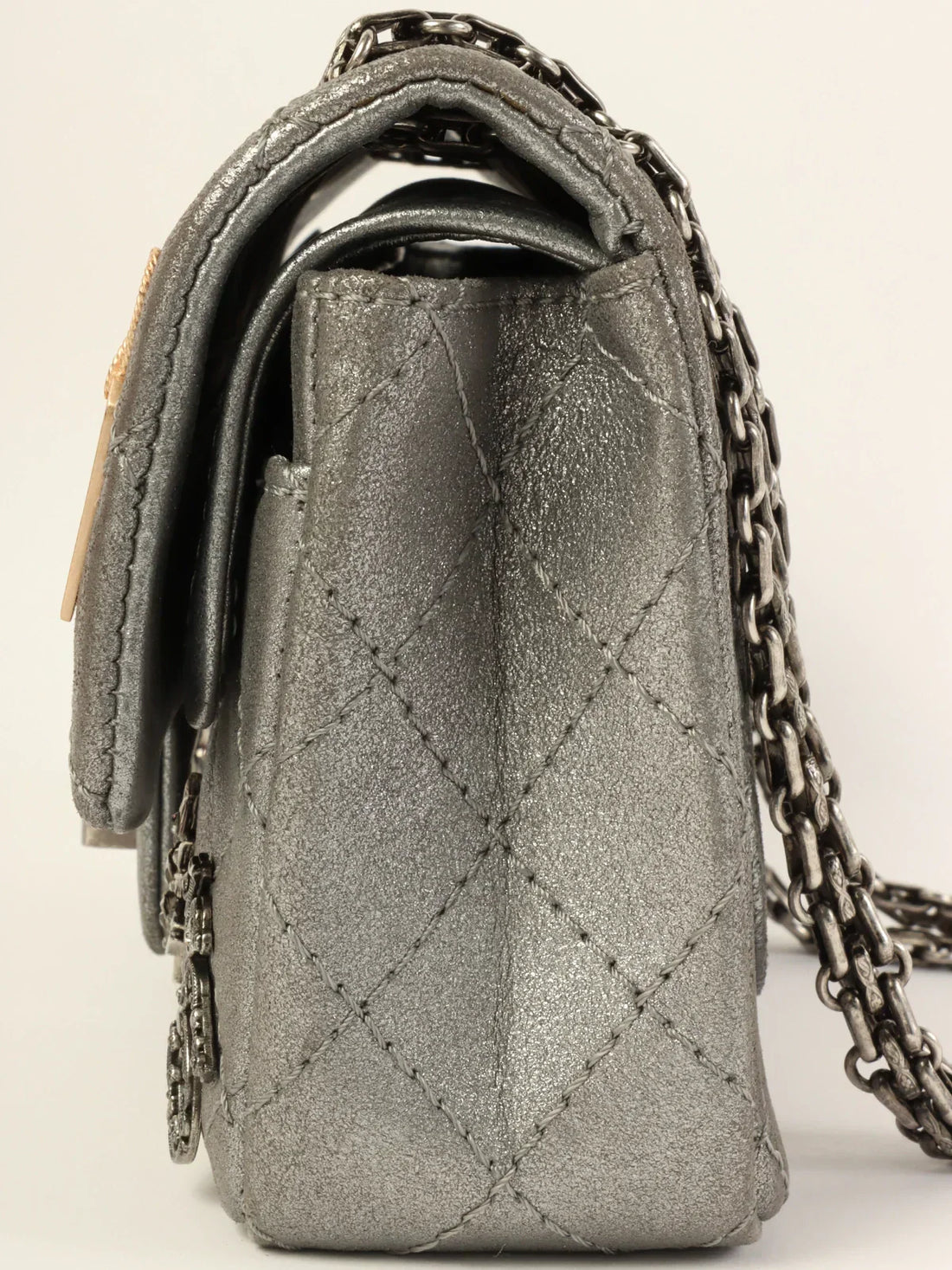 Chanel Around  Made . Icon Charm Chain Bag Mini Metallic Silver