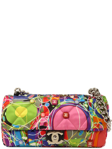 Top Quality Chanel Around 2007 Made Silk Satin Turn-Lock Chain Bag Multi