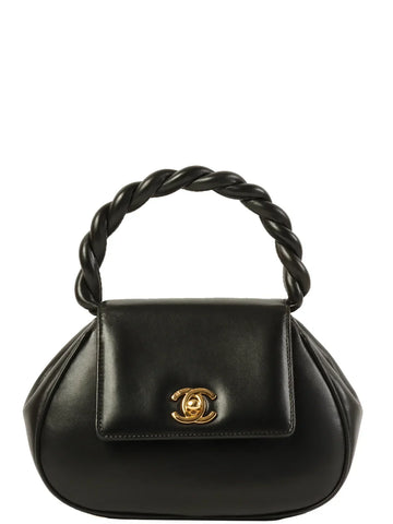 Top Quality Chanel Around 1997 Made Turn-Lock Twist Top Handle Bag Black