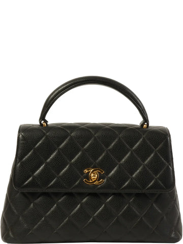 Top Quality Chanel Around 1997 Made Caviar Skin Turn-Lock Top Handle Bag Black