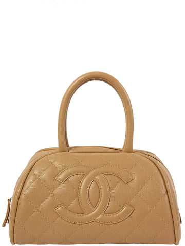 Chanel Around  Made Caviar Skin Cc Mark Stitch Top Handle Bag Mocha Beige