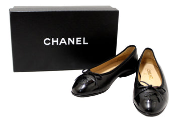 Chanel Black Lambskin &  Calfskin Ballet Flats Size 37