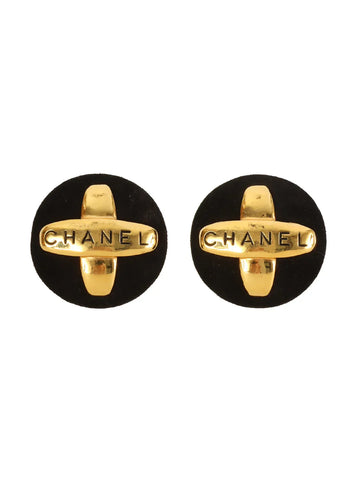 Top Quality Chanel 1994 Made Round Logo Earrings Black/Gold
