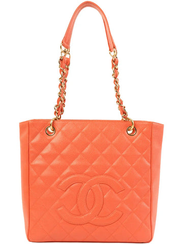 Chanel Around  Made Caviar Skin Cc Mark Stitch Chain Tote Bag Coral Pink