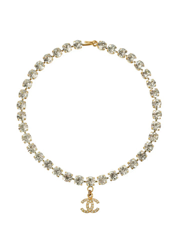 Top Quality Chanel 1995 Made Rhinestone Cc Mark Swing Necklace Gold